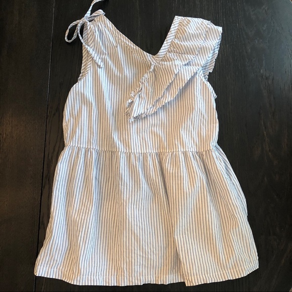 Anthropologie Left of center ruffle sleeveless top white blue - Picture 6 of 6